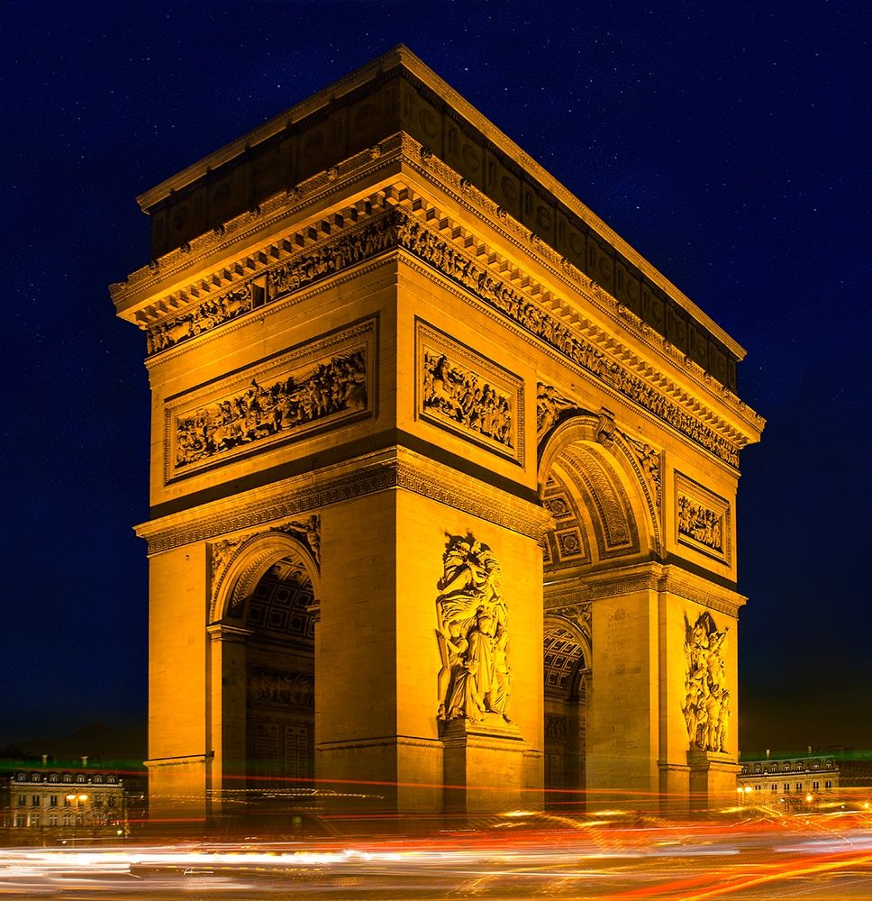 Traffic passes the Arch de Triumph on the Champs Elysee in Paris-France art print by Steve Mohlenkamp for $57.95 CAD